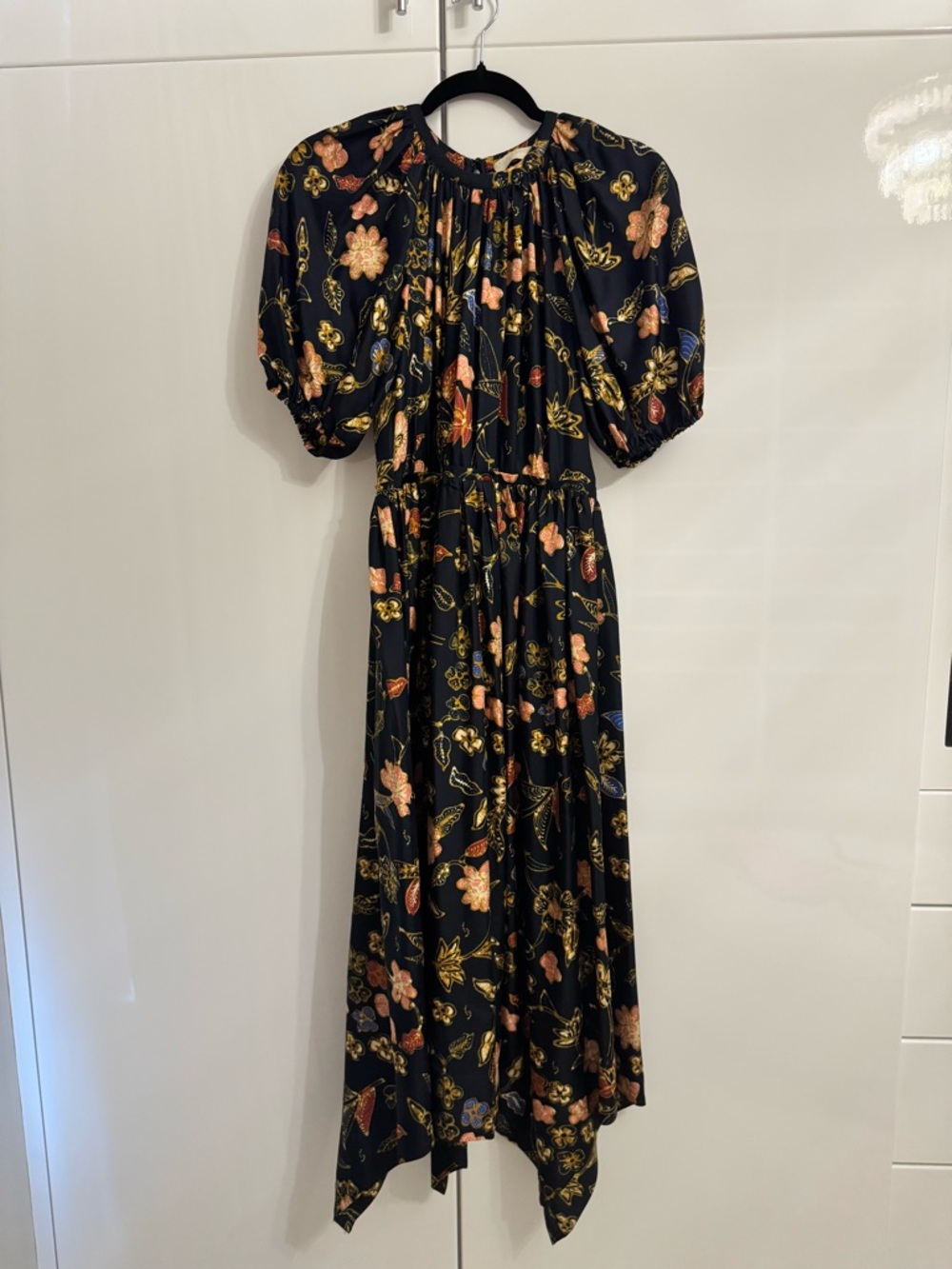 Ulla Johnson Black Floral Maxi Dress with Puff Sleeves